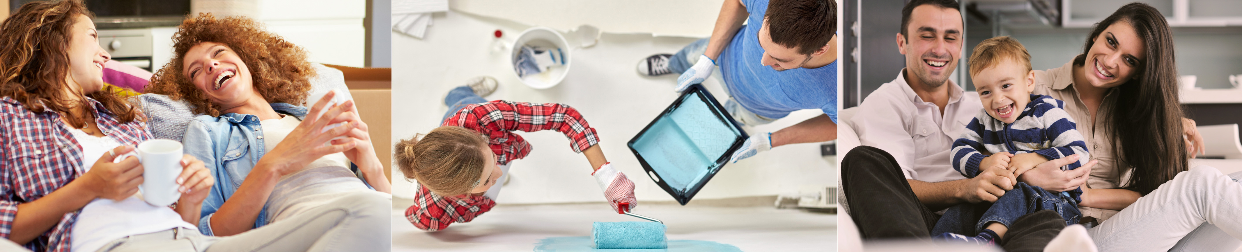 A montage of photos showing friends and family relaxing in and decorating their new homes